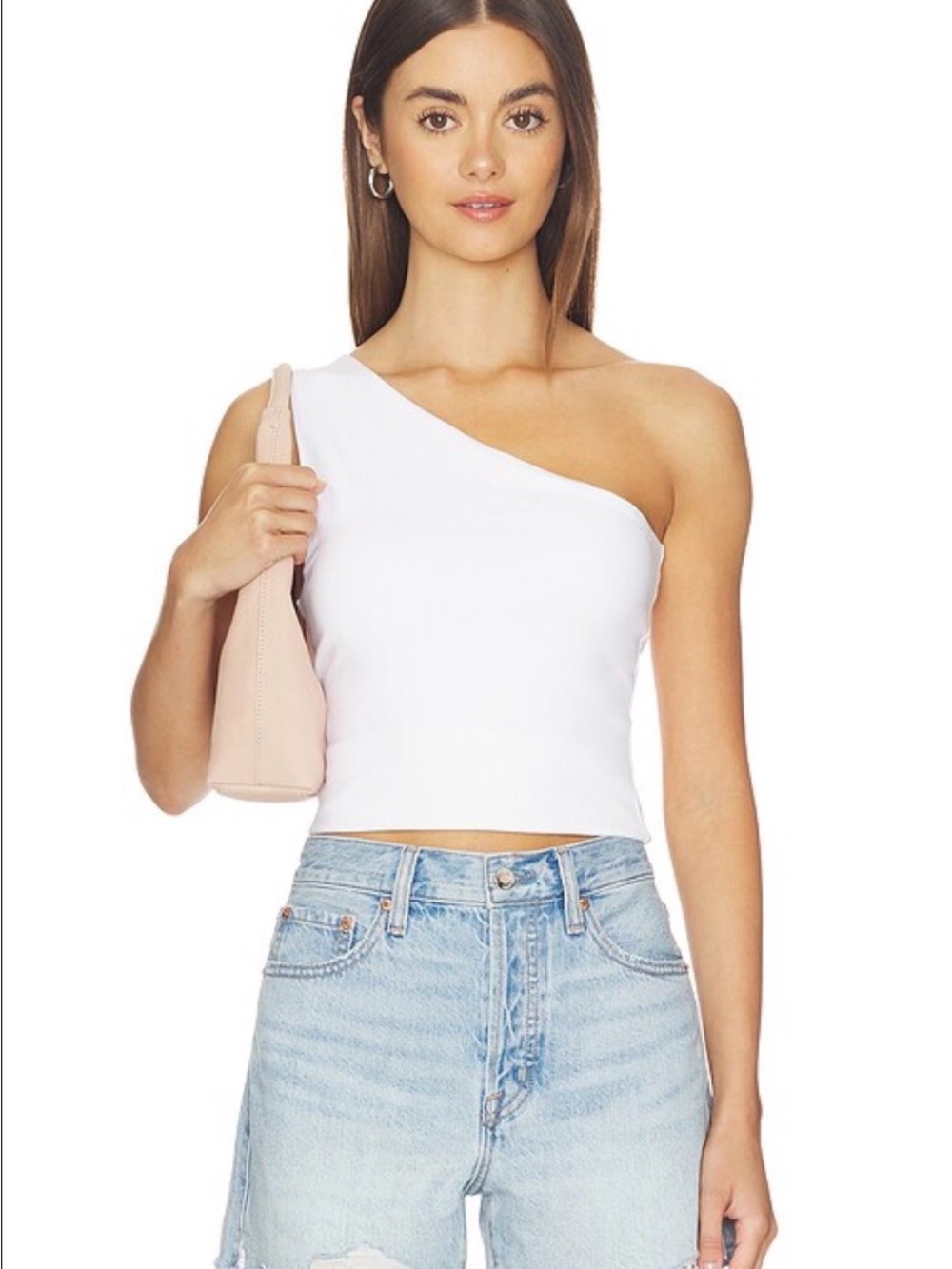 Good American White One-Shoulder Crop Top